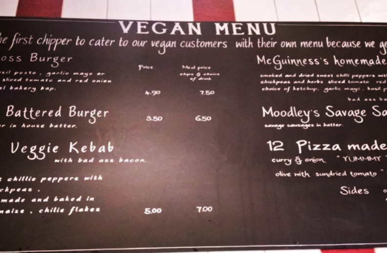 The Irish Chipper with the Vegan Menu